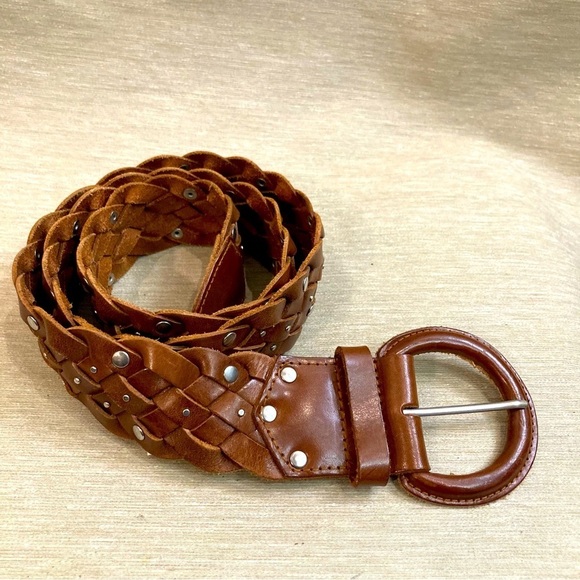 OLD NAVY Sz L Braided Studded Leather Round Buckle Bohemian Belt NEW W/  TAG - Picture 1 of 6